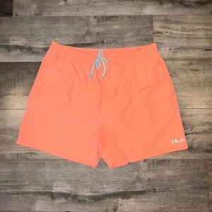Huk Swim Trunks Mens Coral Orange Board Shorts Fishing Lined Medium
